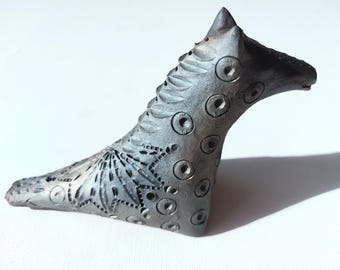 Original Handmade Horse Whistle: Black Wood Fired Ceramics Statuette