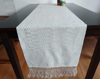 Hand Woven Linen Table Runner, Wall Hanging, Natural Linen Tablecloth, Original Wall Decor, Lithuanian Textile Art with Baltic Ornaments