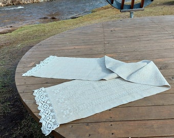 Hand Woven Linen Table Runner, Natural Linen Towel, Wall Hanging, Hand Made Original Wall Decor, Baltic Pattern, Lithuanian Textile Art