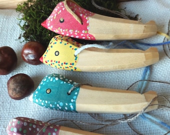 Hand Carved Wooden Bird Whistle: Original Art Toy and Decor