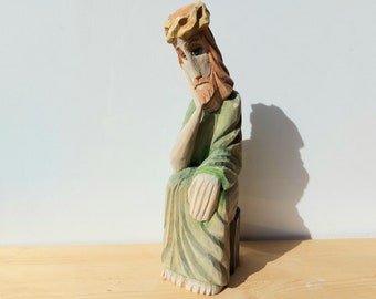 Pensive Christ Statue, Original Hand Carved Wooden Sculpture, Rupintojelis, Worrying Christ, Christian Art, Christmas Gift, Lithuanian Art