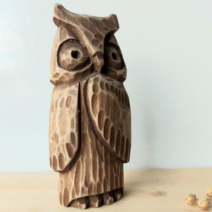 Owl Wooden Hand Carved Statuette, Original Bird Figurine, Karelian Birch Owl, Unique Christmas Gift, Original Home Décor, Lithuanian Art
