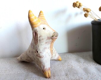 Handmade Ceramic Ox Whistle: Glazed Pottery Animal Figurine