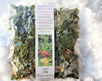 Bio Winter Kräuterteemischung: Himbeer, Hagebutte, Limette (25g)