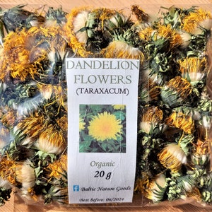 Dandelion Flowers, Fresh 2024 Harvest, Natural Dried 20 g, Taraxacum officinale, Natural Plant for Tea, Soap, Candles, Lithuanian Product