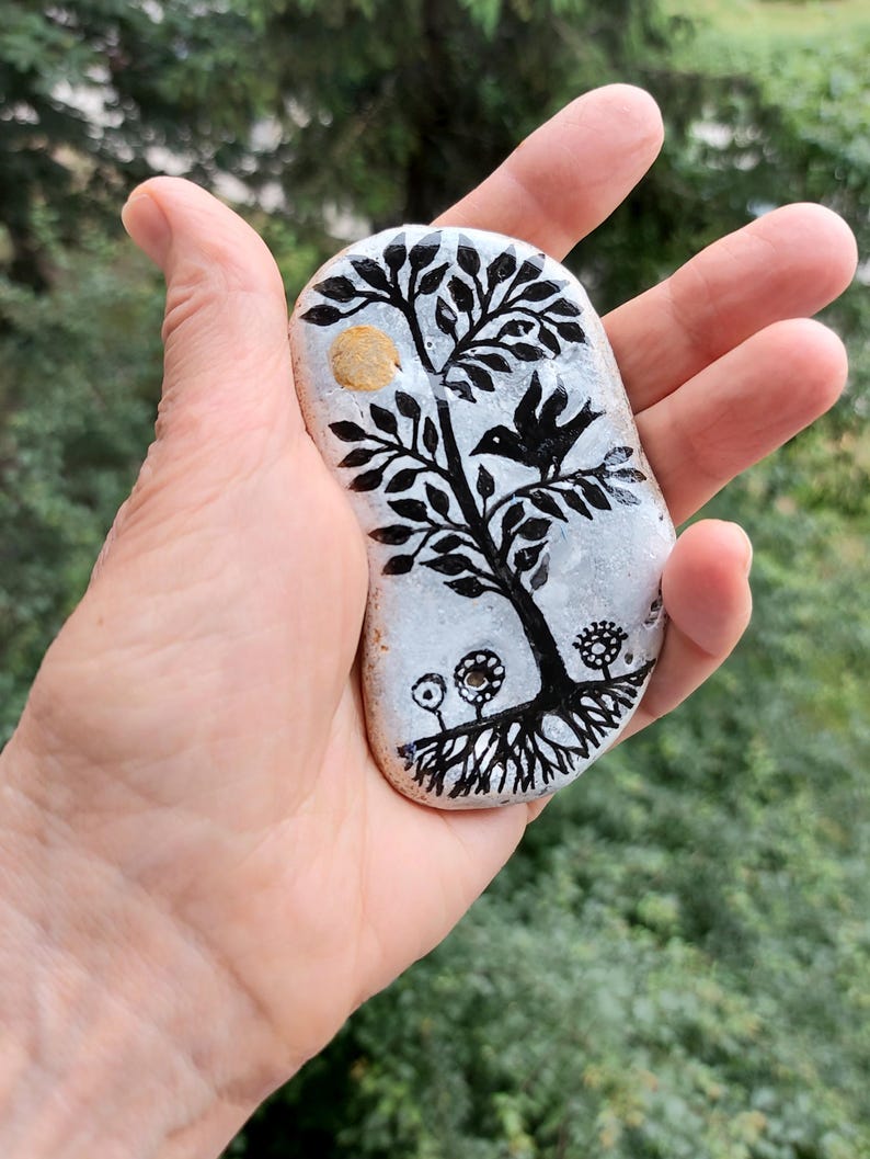 Baltic Sign Tree Hand-painted Tree of Life on Baltic Sea Stone: Lithuanian Art - Etsy