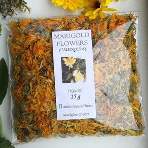 Calendula Dried Flowers, 2024 Harvest (Pot Marigold, Calendula Officinalis), Natural Bulk Tea 15 g, Natural Product