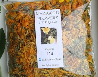 Calendula Dried Flowers 2023 Harvest (Pot Marigold, Calendula Officinalis), Natural Bulk Tea 15 g, Lithuanian product