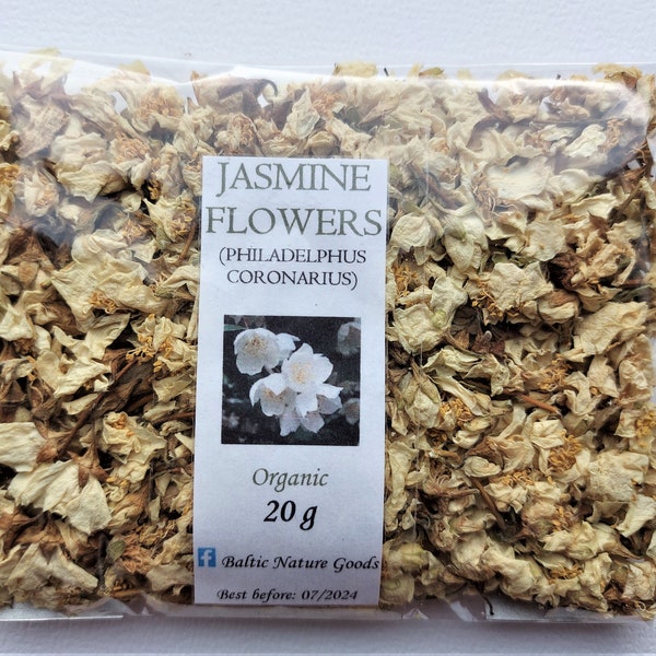 Dried Jasmine Flowers 2023 Harvest, Philadelphus Coronarius, Natural Plant for Tea, Organic Flowers and Buds for Hair and Skin, Lithuanian