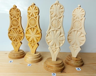 Distaff Ornament, Original Hand Carved Wood, Symbolic Board for Spinning Yarn, Hand Carved Miniature, Pagan Baltic Signs, Lithuanian Gift