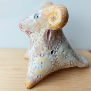 Ram Ceramic Whistle, Hand Made Animal Figurine, Unique Toy, Traditional Fired Glazed Ocarina, Clay Pottery Collection Item, Lithuanian Art