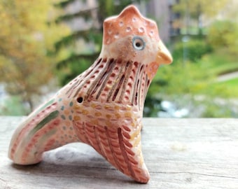Hen, Handmade Ceramic Whistle: Fired Glazed Pottery Collection Item