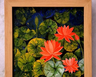 Pink Lotus painting in oil paints for home and decor