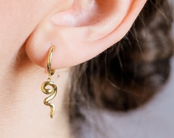 Dainty Twisted Snake Shaped Charm Huggie Hoop Earrings BYSDMJEWELS