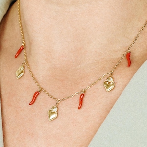Italian Lucky Horn Necklace: Stainless Steel Corno & Sacred Heart