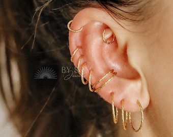 Diamond Cut Round Earring or Nose Ring • 26ga, 24ga, 22ga, 20ga, 18ga • Inner Diameter 3-15mm • Gold, Silver, Rose, Black