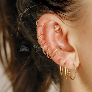 Diamond Cut Round Earring or Nose Ring • 26ga, 24ga, 22ga, 20ga, 18ga • Inner Diameter 3-15mm • Gold, Silver, Rose, Black