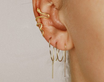 Simple Long Ear Threader • Gold, Silver • BYSDMJEWELS