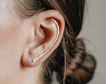 50 mm Dainty Long Ear Climbers, Ear Crawler, Gold Ear Cuff, Bar Ear Climber Silver Sweep Ear Pins Rose Gold Hammered Ear Climber Boucles d’oreilles