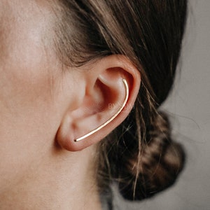 45 mm Dainty Long Ear Climbers, Ear Crawler, Gold Ear Cuff, Bar Ear Climber Silver Sweep Ear Pins Rose Gold Hammered Ear Climber Boucles doreilles image 1