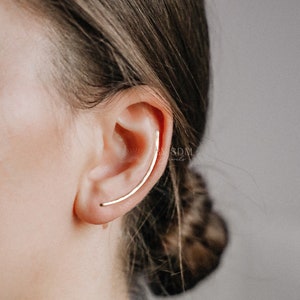 40 mm Dainty Long Ear Climbers, Ear Crawler, Gold Ear Cuff, Bar Ear Climber Silver Sweep Ear Pins Rose Gold Hammered Ear Climber Earrings