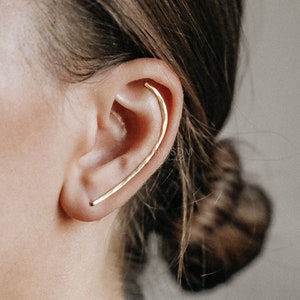 50 mm Dainty Long Ear Climbers, Ear Crawler, Gold Ear Cuff, Bar Ear Climber Silver Sweep Ear Pins Rose Gold Hammered Ear Climber Earrings zdjęcie 1