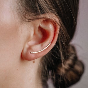 30mm Hammered Ear Climber: Sterling Silver Ear Cuff Sweep