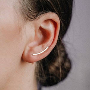 Dainty 25mm Hammered Ear Climber Earrings: Sterling Silver Ear Sweep