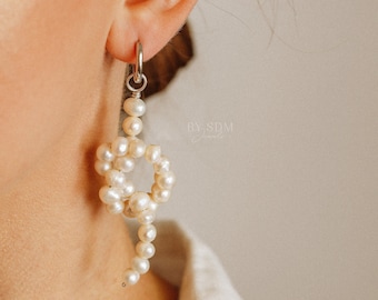 Orecchini di perle con nodo • Legare il regalo di nodo • Gioielli da damigella d'onore • Orecchini a cerchio di perle • Gioielli da sposa • Regalo proposta da damigella d'onore • BYSDMJEWELS