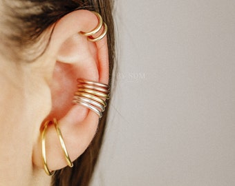 Cartilage Helix Ear Cuff, No Piercing Conch Cuff, Non Pierced Ear Cuff Single Band, Silver Ear Cuff 14gauge Thick Lobe Hoop Ear Cuff Earring