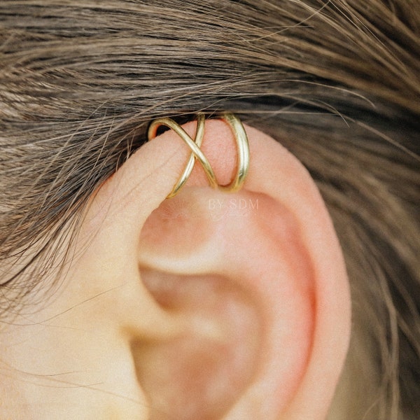 Set of Two Cartilage Ear Cuff Or Single Ear Cuff Helix Ear Cuff Non Pierced Silver Ear Cuff Criss Cross Ear Cuff Band Ear Cuff Gold Ear Cuff