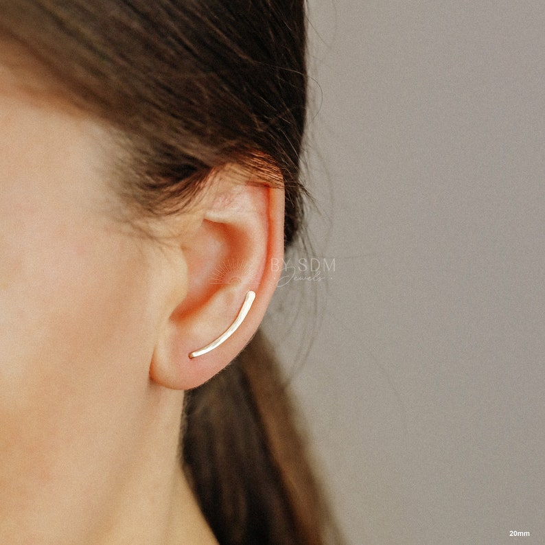 50 mm Dainty Long Ear Climbers, Ear Crawler, Gold Ear Cuff, Bar Ear Climber Silver Sweep Ear Pins Rose Gold Hammered Ear Climber Earrings 画像 7