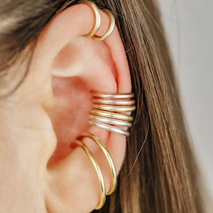 Pendiente de manguito de oreja de caracola de oro Dainty Single Band Smooth Faux Thick Conch Hoop Earcuff No Piercing 14 Gauge Ear Cuff Silver Conch Ear Cuff