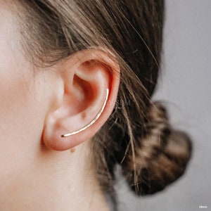 20 mm Dainty Long Ear Climbers, Ear Crawler, Gold Ear Cuff, Bar Ear Climber Silver Sweep Ear Pins Rose Gold Hammered Ear Climber Earrings image 5