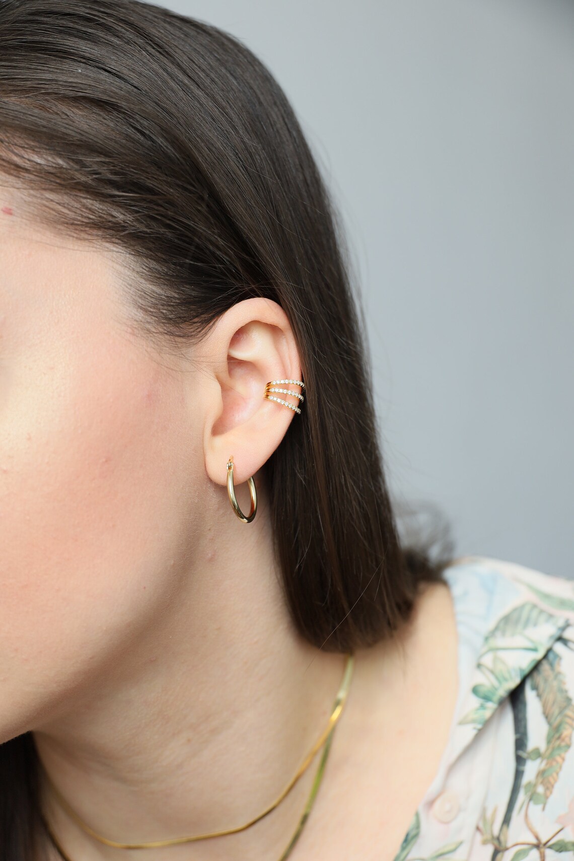 3 band gold ear cuff triple ear cuff cz gold ear cuff Etsy