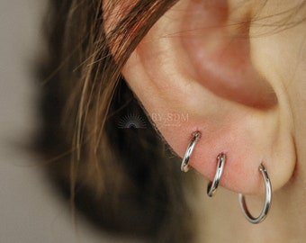 Sterling Silver Thin Hoop Earrings: Piercing Rings with Hinge