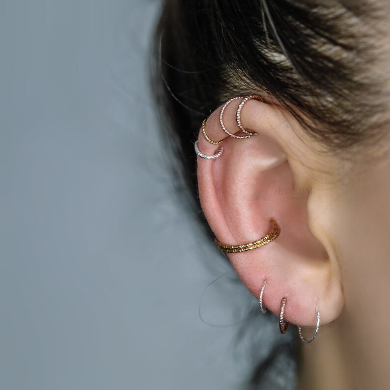 Helix Earring Kraakbeen Piercing Diamond Cut Helix Hoop Silver Etsy