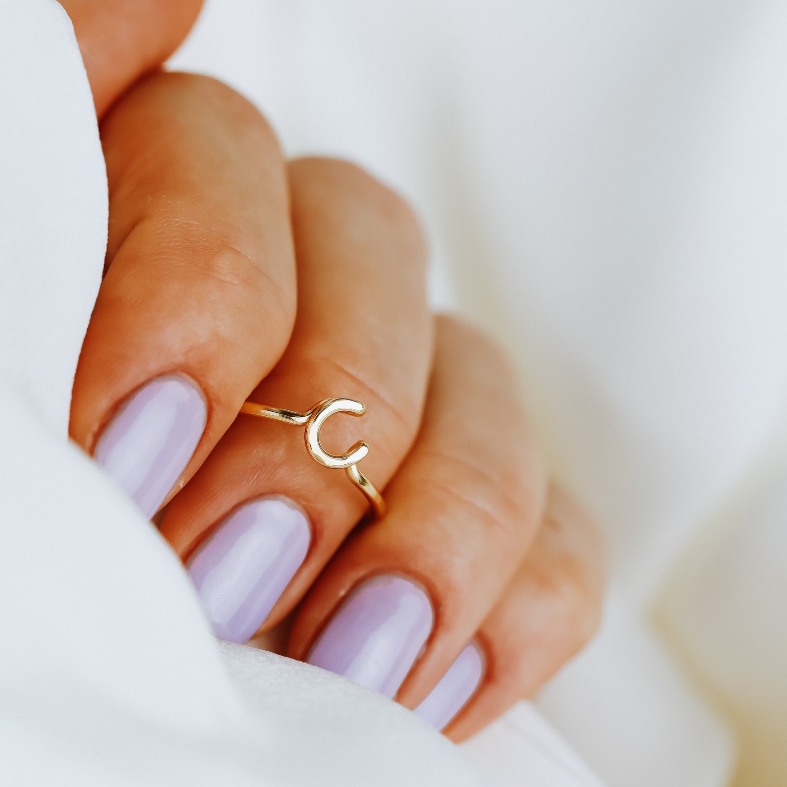 C Dainty Initial C Ring Gold Letter C Ring Personalized Etsy