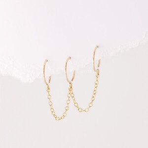 Pendientes de aro triple con cadena para tres piercings • Huggies • Oro • Plata • Oro rosa • BYSDMJEWELS