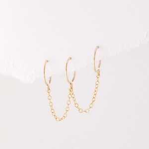 Boucles d'oreilles triples avec chaîne pour trois piercings Huggies Or Argent Or rose BYSDMJEWELS image 1