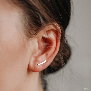 45 mm Dainty Long Ear Climbers, Ear Crawler, Gold Ear Cuff, Bar Ear Climber Silver Sweep Ear Pins Rose Gold Hammered Ear Climber Earrings image 9