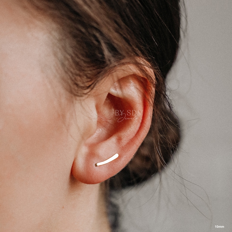 45 mm Dainty Long Ear Climbers, Ear Crawler, Gold Ear Cuff, Bar Ear Climber Silver Sweep Ear Pins Rose Gold Hammered Ear Climber Boucles doreilles image 9