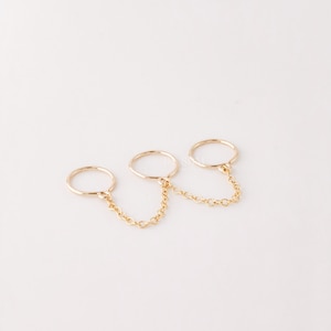 Boucles d'oreilles triples avec chaîne pour trois piercings Huggies Or Argent Or rose BYSDMJEWELS image 3