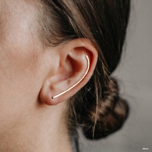 20 mm Dainty Long Ear Climbers, Ear Crawler, Gold Ear Cuff, Bar Ear Climber Silver Sweep Ear Pins Rose Gold Hammered Ear Climber Earrings image 3