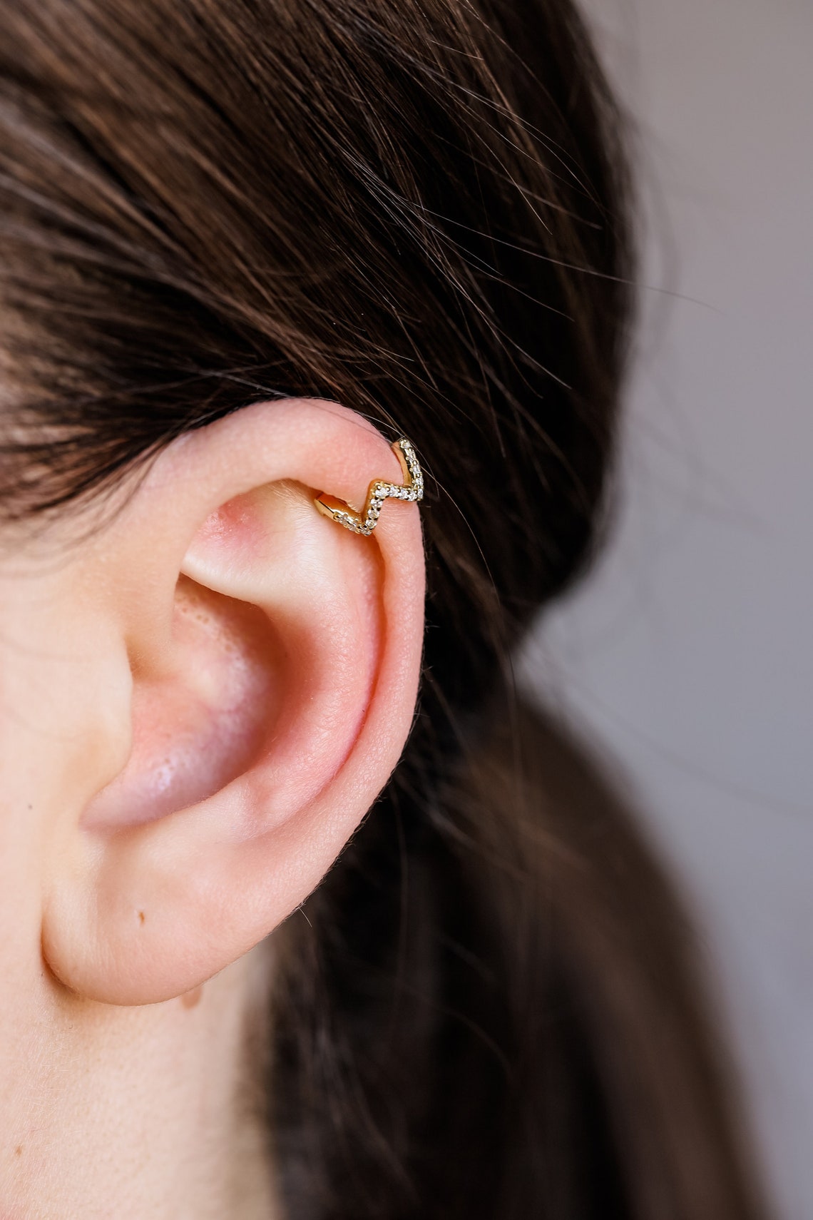 Helix cartilage ear cuff waves zig zag earrings with zirconia Etsy