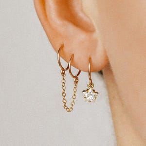 Double Hoop Earrings With Chain for Two Piercings • Huggies • Gold • Silver • Rose Gold • BYSDMJEWELS