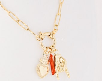 Collier corne porte-bonheur italien • Corne gestuelle de la main • Collier corno-cornicello italien • Collier sacré-coeur flamboyant • BYSDMJEWELS