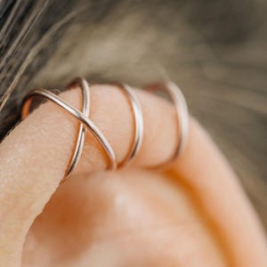 Set of 2 Ear Cuff or Single Ear Cuff Smooth Ear Cuffs Double Line Ear Cuff Gold Earring Ear Cuff Criss Cross Ear Cuff Fake Cartilage Hoop