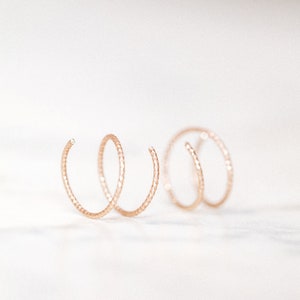 Tiny Double Hoop Earrings Minimal Spiral Earrings Tiny Twist Earrings Double Hoop Earrings Double Piercing Diamond Cut Hoop Earrings