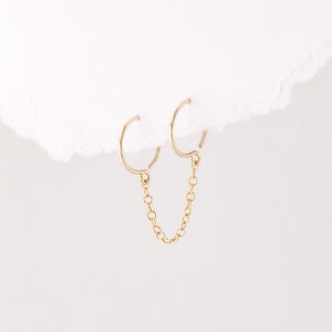 Double Hoop Earrings With Chain for Two Piercings • Huggies • Gold • Silver • Rose Gold • BYSDMJEWELS